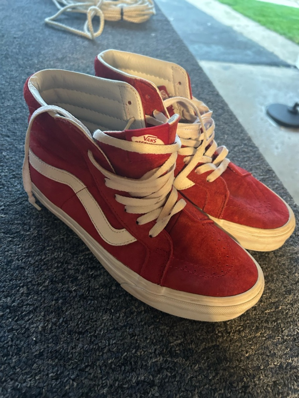 Vans Red Suede High-Top Sneakers with White Stripe